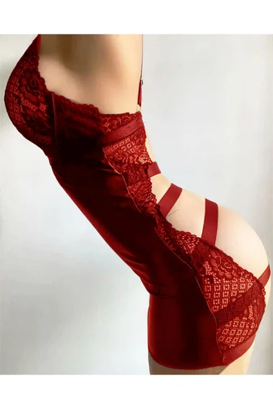 my cherie Önü Deri ve Dantelli Arkası Ful Lastikli Özel Çekici Elbise Gecelik