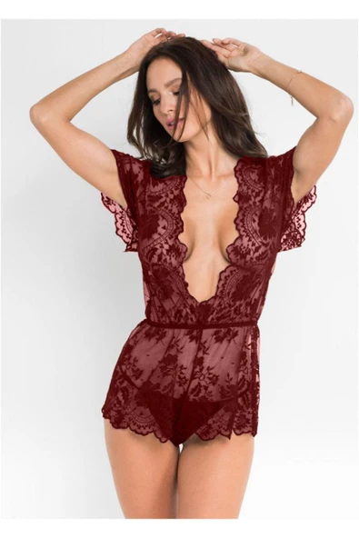 my cherie Dantelli Şık Mini Ev Giyim Tulum Gecelik