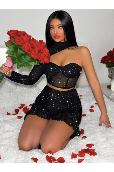 my cherie Simli İki Parça Şık Pırıltılı Çekici Takım - 2