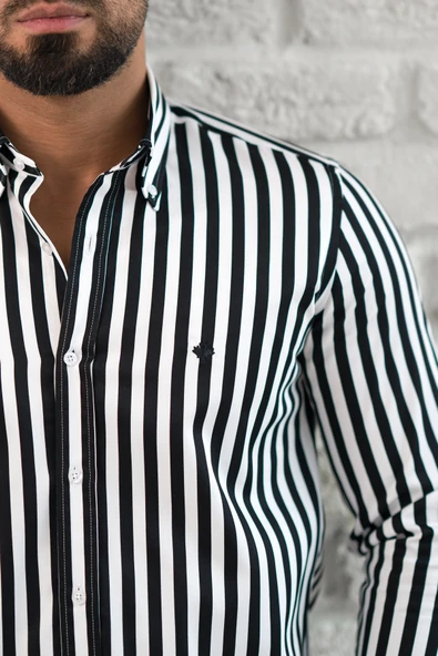 Paul Martin Kalın Çizgili Yaka Düğmeli Cepsiz Regular Fit Gömlek - Resim 5