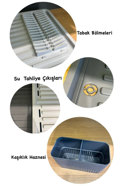 Baron Gri Sürgülü Açılabilen Bulaşıklık - Çatal Kaşık Hazneli Tabaklık Uzayabilen Bulaşık Kurutma - 4