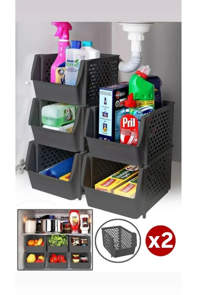 Siyah 2 Katlı Ayrılabilir Banyo Mutfak Rafı ürün görseli