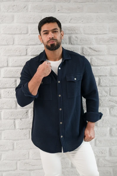 Paul Martin Çıtcıtlı Kapak Cepli Örgülü Rahat Kesim Gömlek - Resim 4