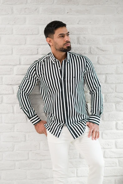 Paul Martin Kalın Çizgili Yaka Düğmeli Cepsiz Regular Fit Gömlek - Resim 2