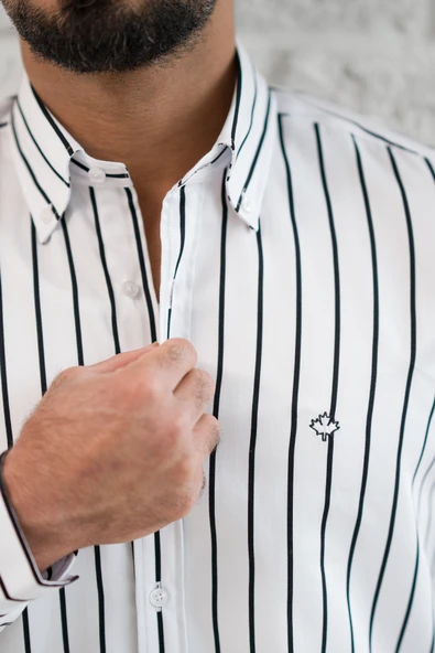 Paul Martin İnce Çizgili Yaka Düğmeli Cepsiz Regular Fit Gömlek - Resim 12