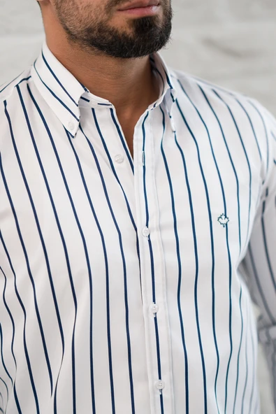Paul Martin İnce Çizgili Yaka Düğmeli Cepsiz Regular Fit Gömlek - Resim 6