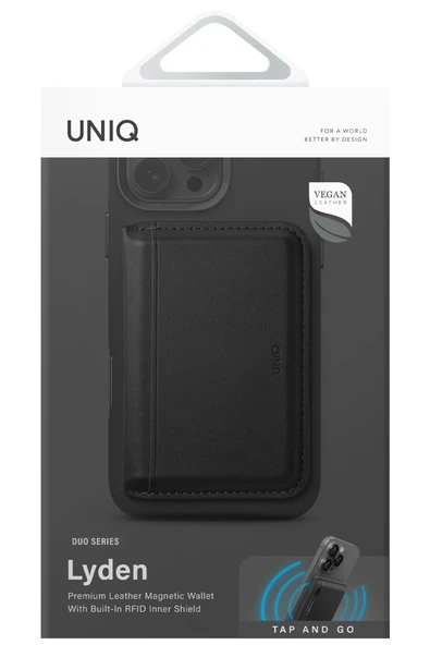 Standlı Magnetic Lyden DS Vegan Deri Kartlık Kimlik/Ehliyet/Kredi Kartı Taşıyıcı Cüzdan RFID Koruma  BLACK - 4