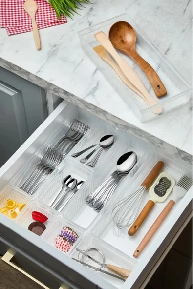 Bade 6 Parça 4 + 2 Çekmece Düzenleyici Kaşıklık Organizer - Çatal Kaşık Saklama Kutusu - 2