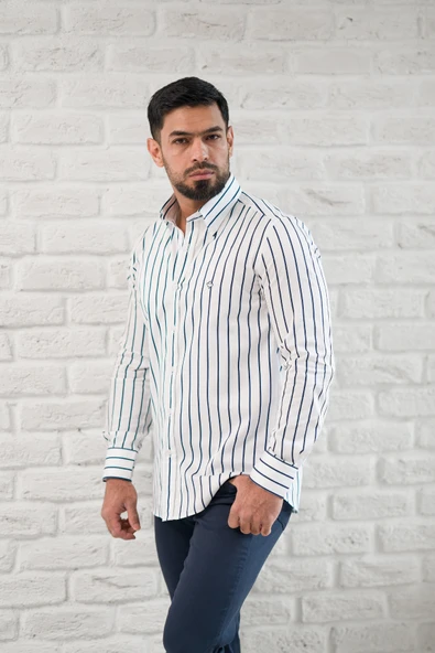 Paul Martin İnce Çizgili Yaka Düğmeli Cepsiz Regular Fit Gömlek - Resim 2