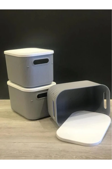 4 Adet Storage 6lt Gri Çok Amaçlı Dolap Içi Düzenleyici Kapaklı Kutu, Dekoratif Saklama Kutusu - 4