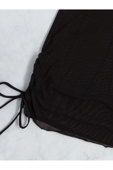 my cherie Dantel Beyaz Beli Oturan Kloş Pareo Mini Etek Plaj Kıyafeti Tek Parça - 11