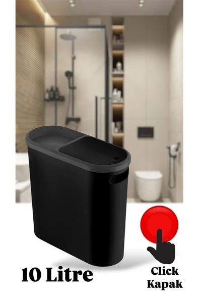 Click Siyah 10 Lt Çöp Kovası , Mutfak, Banyo, Tuvalet Çöp Kutusu Tuvalet Kağıdı Hazneli