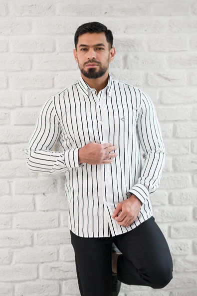 Paul Martin İnce Çizgili Yaka Düğmeli Cepsiz Regular Fit Gömlek - Resim 10