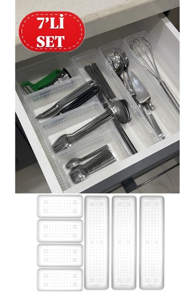 Bade 7'Li Modüler Set 3+4 Kaşıklık Çekmece içi Düzenleyici Çatal Kaşık Düzenleme Organizeri