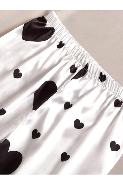 my cherie Kalp Baskı Yumuşak Saten 2 Parça Pijama Takım - 4