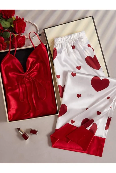 randevu Saten Kalpli Atlet Pantolon Yumuşak Saten Gecelik Takım - 2