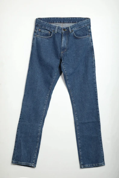 Erkek Regular Fit Normal Kesim %100 Pamuk Koyu Mavi Jean Pantolon - Resim 4