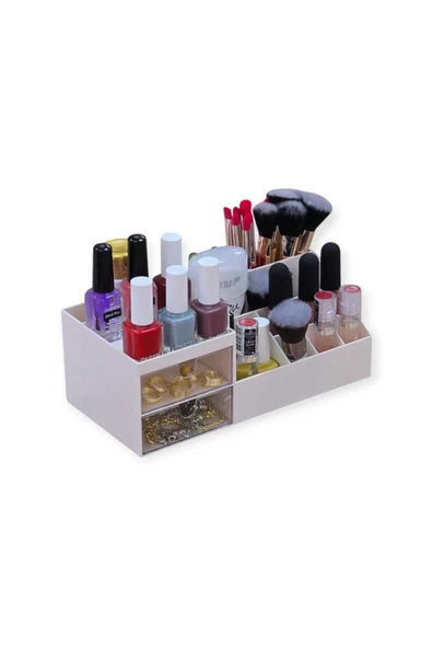 2 Adet Make-Up Şeffaf 2 Çekmeceli Makyaj Düzenleyici - Kozmetik Standı Ruj Kalem Organizer - 4