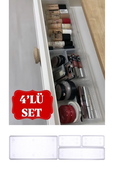 Bade 4'lü Çekmece İçi Organizer 1+1+2 - Kozmetik Takı Makyaj Organizeri Çekmece İçi Düzenleyici