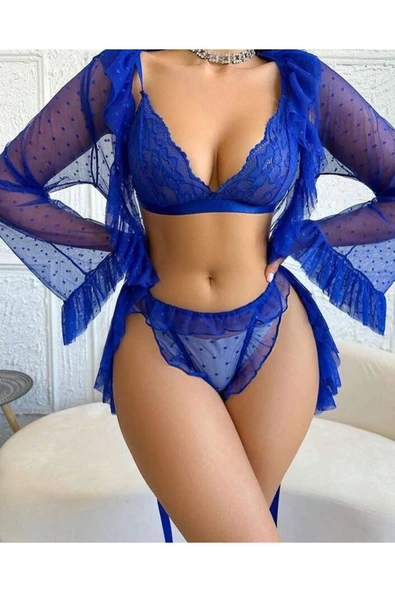 my cherie Puantiye Tül Mini Sabahlık Sütyen Külot Takım - 4