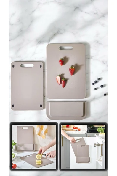 Cut Standlı Kesme Tahtası Seti - Yapışkanlı Stand ve 2 Adet Plastik Kesme Tahtası