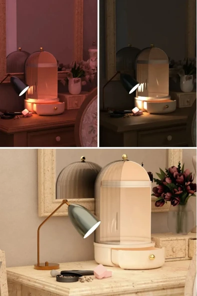 Glow Vitrin 360 Döner Standlı Çekmeceli Raflı Hazneli Makyaj Kozmetik Organizer - 4