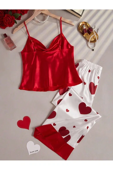 randevu Saten Kalpli Atlet Pantolon Yumuşak Saten Gecelik Takım - 5