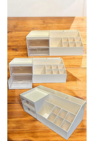 2 Adet Make-Up Şeffaf 2 Çekmeceli Makyaj Düzenleyici - Kozmetik Standı Ruj Kalem Organizer - 5