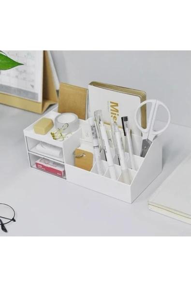 Office 2 Çekmeceli Masa Üstü Düzenleyici - Ofis Kalemlik Bölmeli Organizer Kozmetik Stand - 4