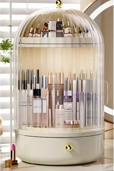 Glow Vitrin 360 Döner Standlı Çekmeceli Raflı Hazneli Makyaj Kozmetik Organizer - 6