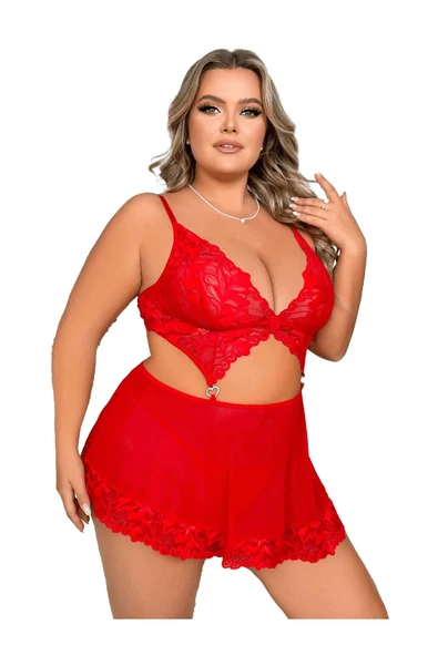 randevu Dantelli Dekolteli Aksesuarlı Mini Tül Gecelik - 6