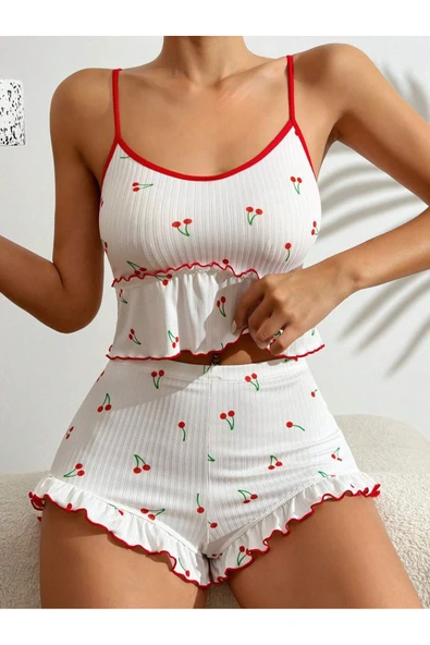 my cherie Kirazlı Mini Şort Atlet Yumuşak Pijama Takımı - 5