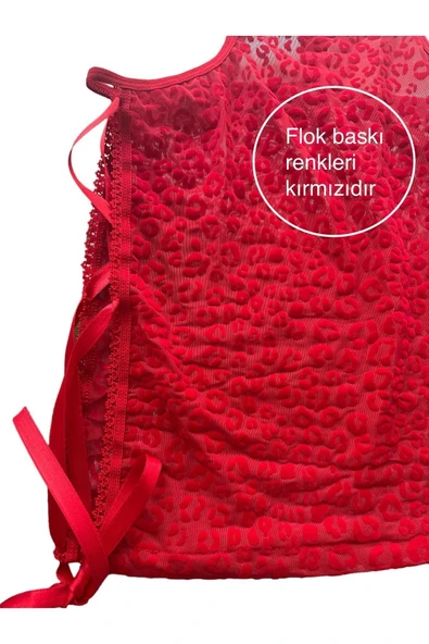 randevu Leopar Baskı Yanları Bağlamalı Tül Mini Kurdeleli Elbise - 9