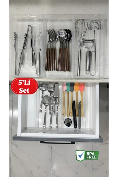 5 Adet Bade Xl Çekmece İçi Bıçaklık & Kaşıklık Organizer
