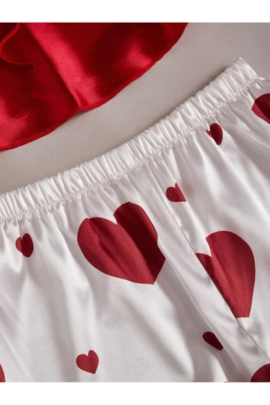 my cherie Kalp Baskı Yumuşak Saten 2 Parça Pijama Takım - 8