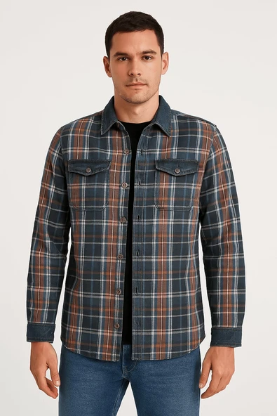 Erkek %100 Pamuk Rahat Kesim Jean Gömlek Ceket - 2