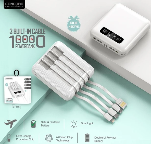 Concord C115 10.000 Mah Powerbank Typc Lighting Micro Usb Kılıf Hediyeli - Resim 2