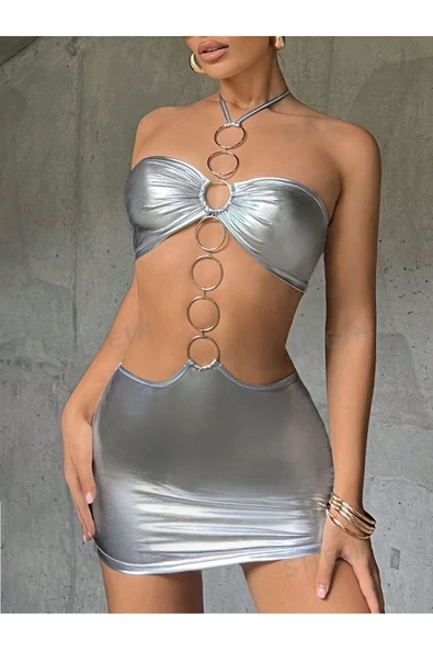 randevu Halkalı Metal Askılı Mini Elbise Gecelik