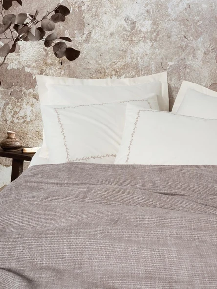 Cotton Box Embrova Şönil Çift Kişilik Yatak Örtüsü/Pike Takımı Loom Bej - 4