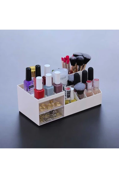 2 Adet Make-Up Şeffaf 2 Çekmeceli Makyaj Düzenleyici - Kozmetik Standı Ruj Kalem Organizer - 3