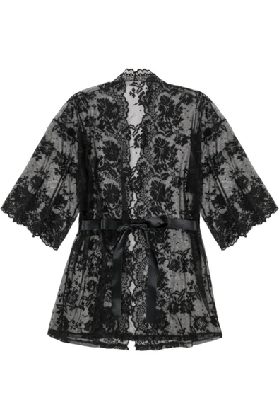 randevu Saten Kuşaklı Dantel Mini Kimono - 5