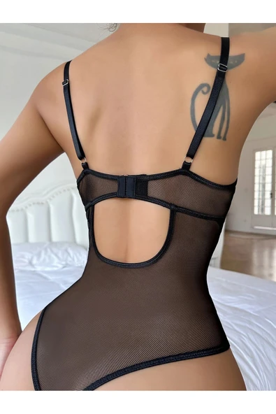 randevu Leopar Cuplu Tül Biye Detaylı Bodysuit - 4