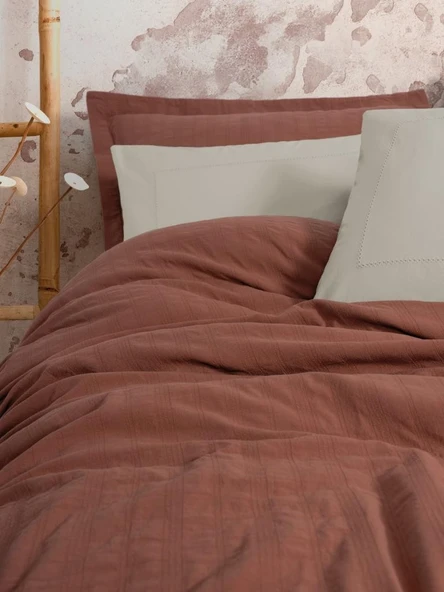 Cotton Box Çift Kişilik Yatak Örtülü Pike Takımı Natura Vilo Kiremit - 5