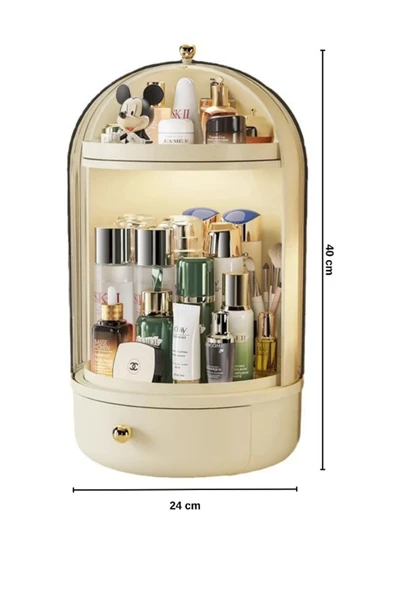 Glow Vitrin 360 Döner Standlı Çekmeceli Raflı Hazneli Makyaj Kozmetik Organizer - 4