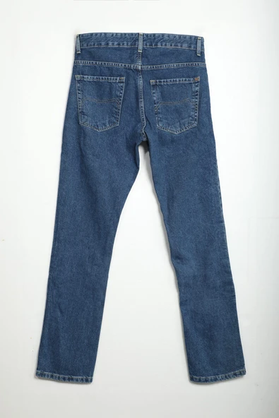 Erkek Regular Fit Normal Kesim %100 Pamuk Koyu Mavi Jean Pantolon - 3