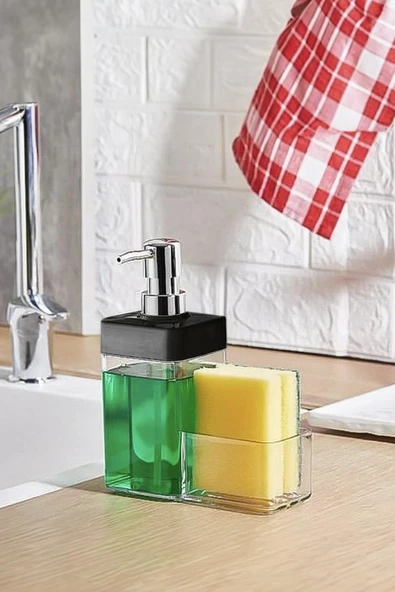 Siyah Renkli Sıvı Sabunluk Süngerlik Hazneli 450 ml - 2