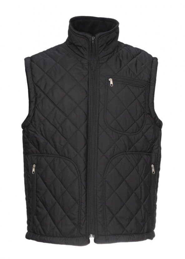 Baklava Dikişli Üç Cepli Polarlı Yelek Siyah Renk - 8