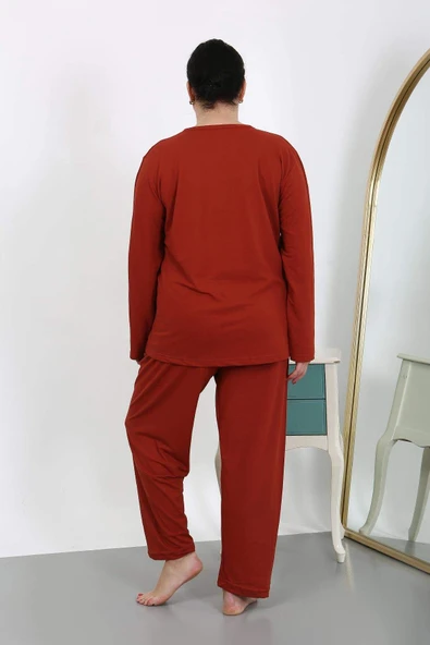 Kadın Büyük Beden Uzun Kol Penye Pijama Takımı Kiremit 202501 - 6