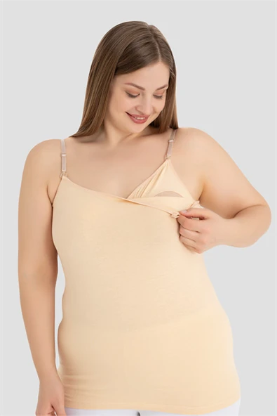 Kadın Emzirme Atleti Ten Pamuklu Likralı - 2