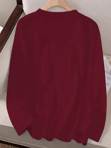Kadın Uzun Kollu Bisiklet Yaka Desenli Viskon Bluz - 3